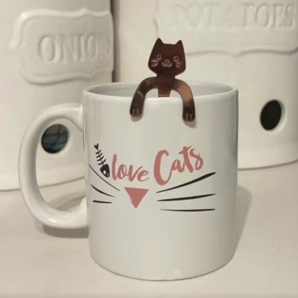 Cat Spoons Tea Spoons Stirrers Cup Hugging Kitty Cats Stainless Black 2 PC Set - Picture 10 of 14